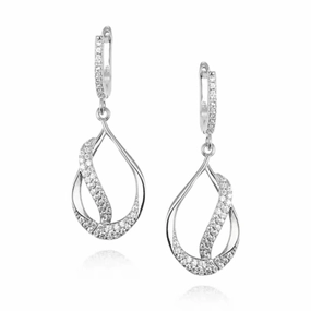 Sterling Silver Teardrop With CZ Diagonal Line Earring Adorable Trinket Petite Trinket