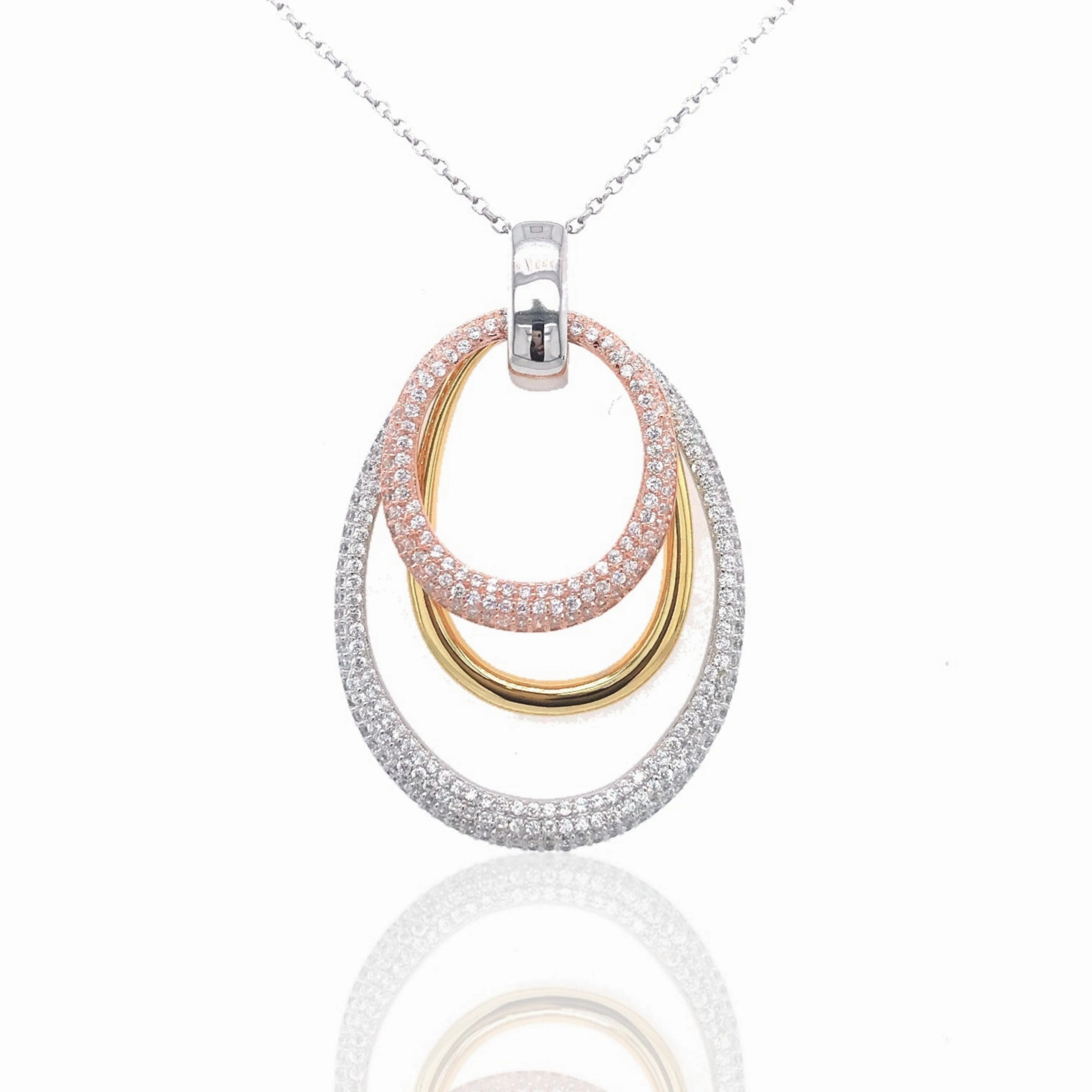 High-Quality Ornament For Bride Sterling Silver Tri-Colored Ovals Pendant
