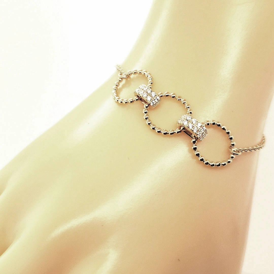 Legitimate Find Sterling Silver Triple Balled Circles linked With CZ Connectors Bracelet