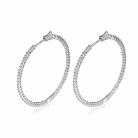 Sterling Silver Two Inch Round CZ Hoop Earrings Office Item