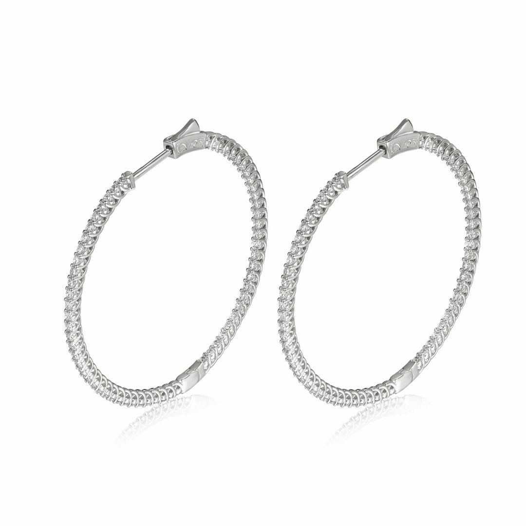 Sterling Silver Two Inch Round CZ Hoop Earrings Office Item