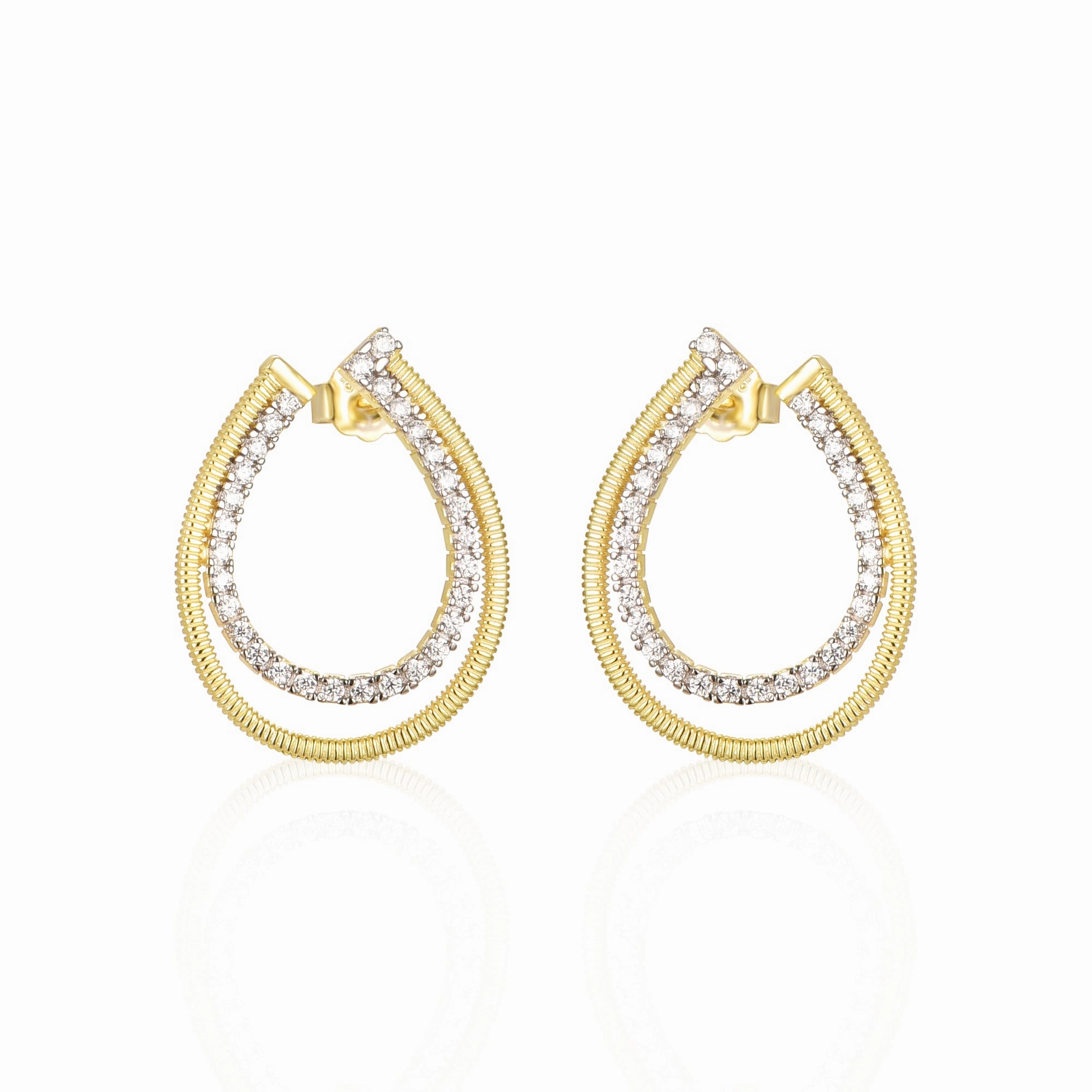 Sterling Silver Two Tone CZ Front Back J Hoop Teardrop Earrings Vintage Feature