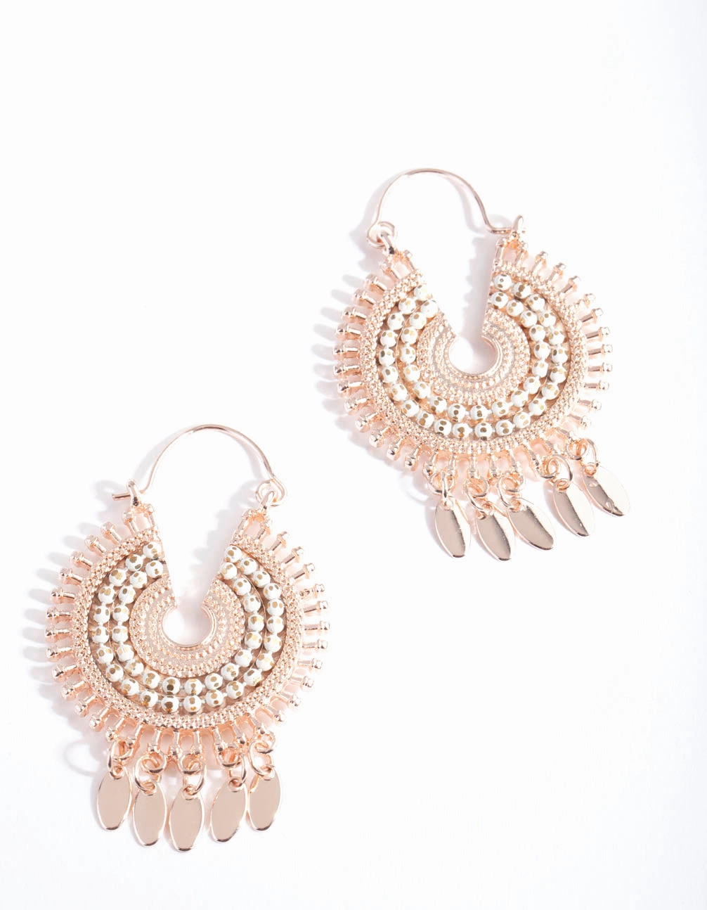 Chic Option Colorful Jewelry Rose Gold White Bead Chandbali Earrings