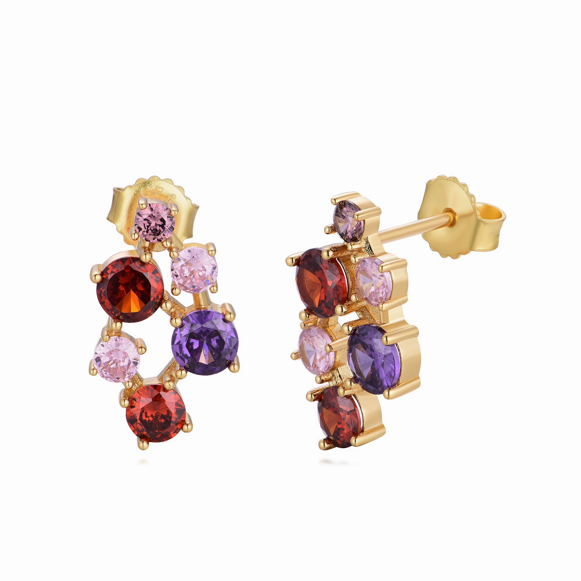 Sterling Silver Gold Plated Multicolor CZ Cluster Stud Earring Wedding Accent