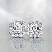 2.0Ct Asscher Cut Halo Stud Earrings In Sterling Silver For Wedding Party Fashionable Must-Have