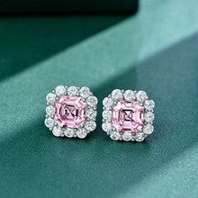 2.0Ct Asscher Cut Halo Stud Earrings In Sterling Silver For Wedding Party Round Jewelry