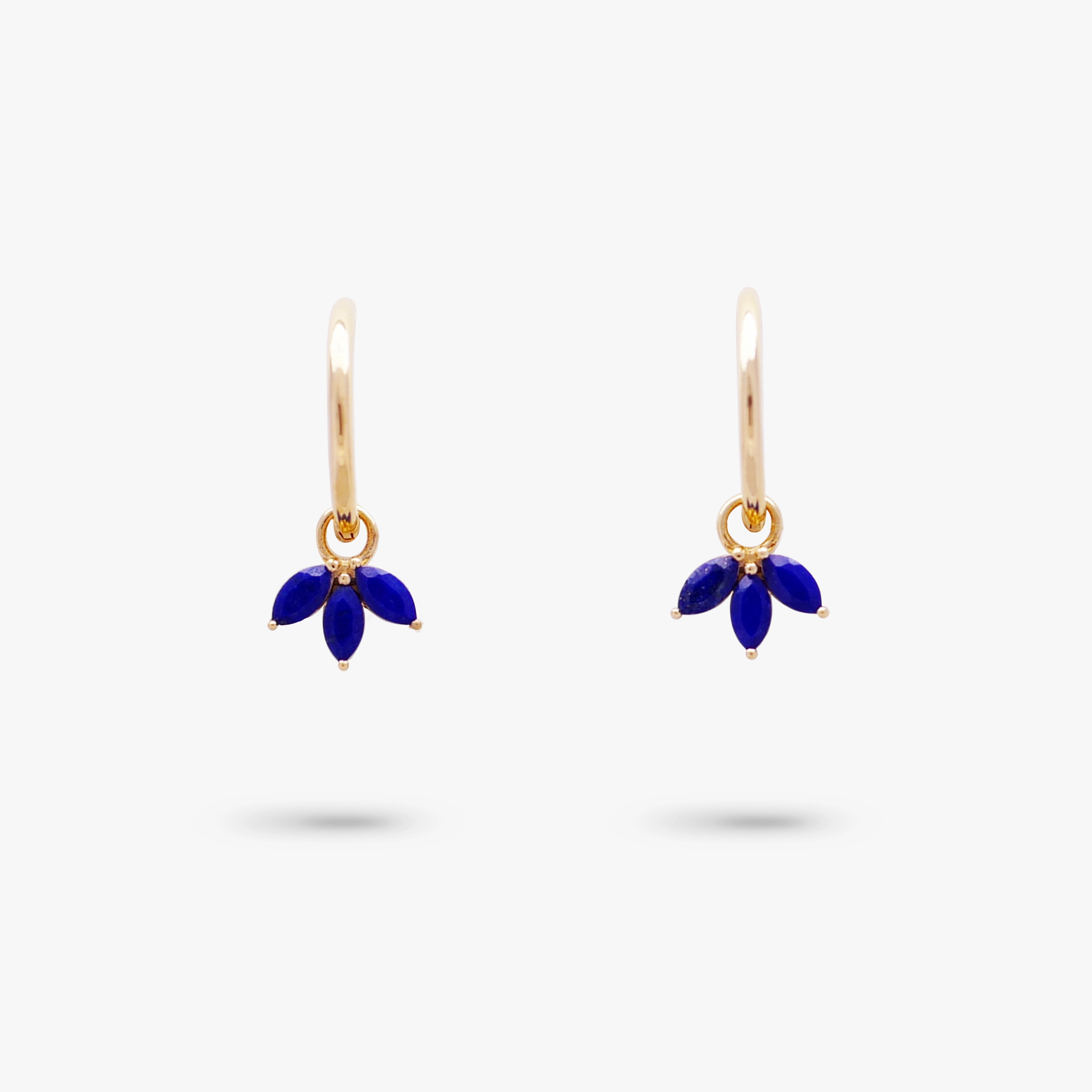 Amare Wear Huggie with Marquise Lapis Three Leaf Dangle Pendant Earrings Handsome Piece