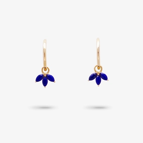 Amare Wear Huggie with Marquise Lapis Three Leaf Dangle Pendant Earrings Handsome Piece
