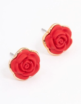 Gold Coated Rose Stud Earrings Gorgeous style Lovely Embellishment