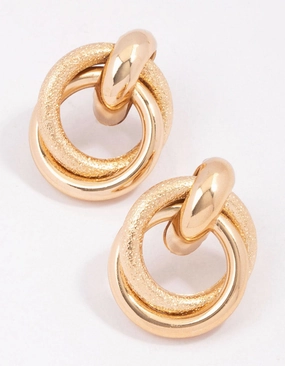 Petite Item Sturdy Item Gold Textured Doorknocker Stud Earrings