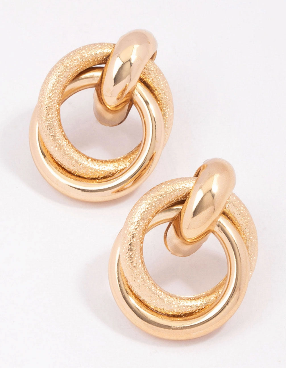 Petite Item Sturdy Item Gold Textured Doorknocker Stud Earrings