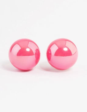 Beautiful Creation Pink Shiny Ball Stud Earrings