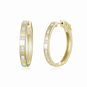 Sterling Silver 1.25" Oval Inlaid Princess Cut CZ Hoop Earrings Opulent Decoration