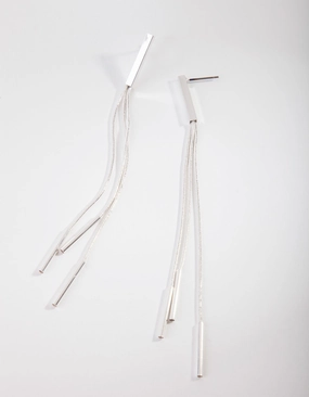 Silver Snake Chain Bar Drop Earrings Secure Element Ornate Accessory