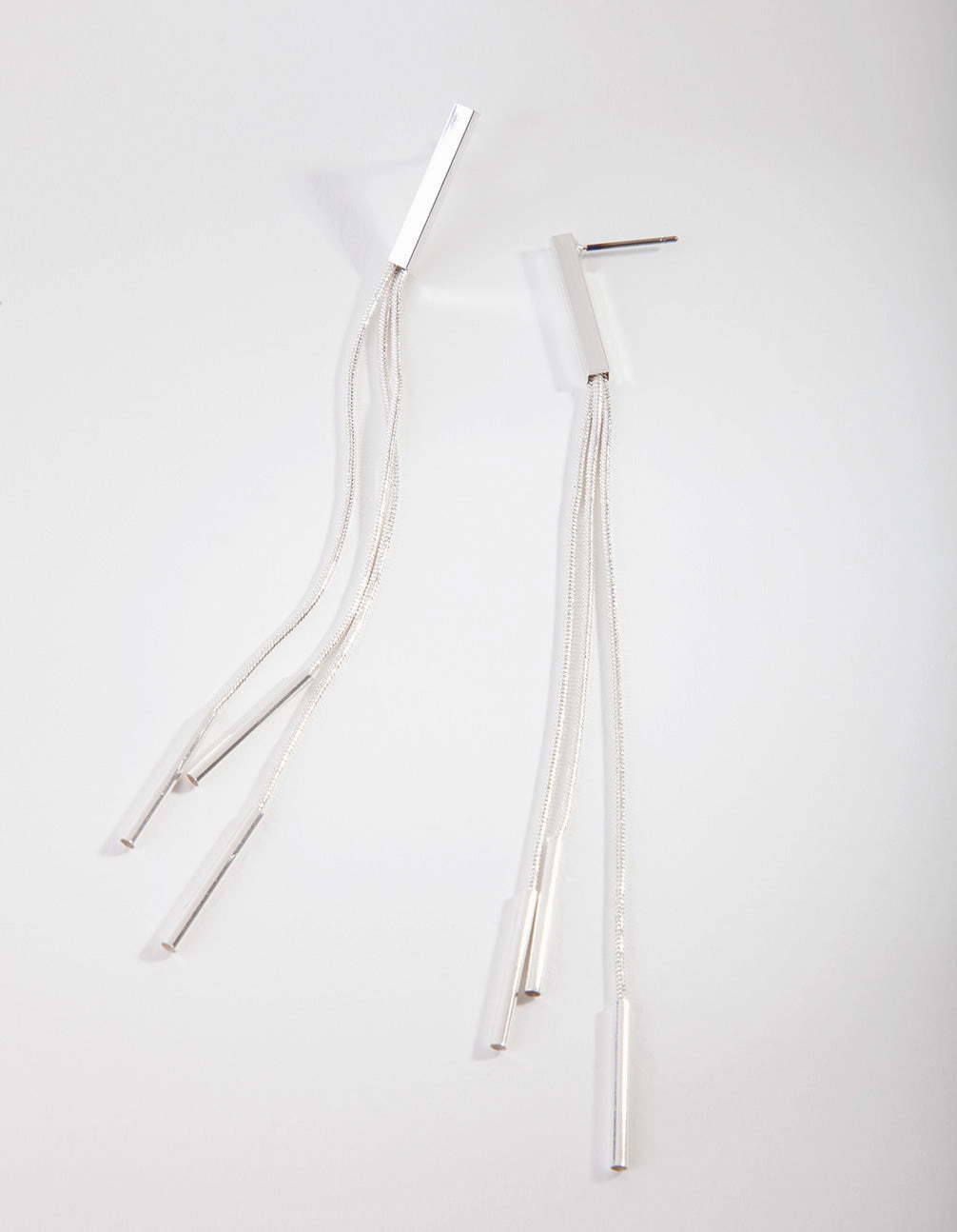 Silver Snake Chain Bar Drop Earrings Secure Element Ornate Accessory