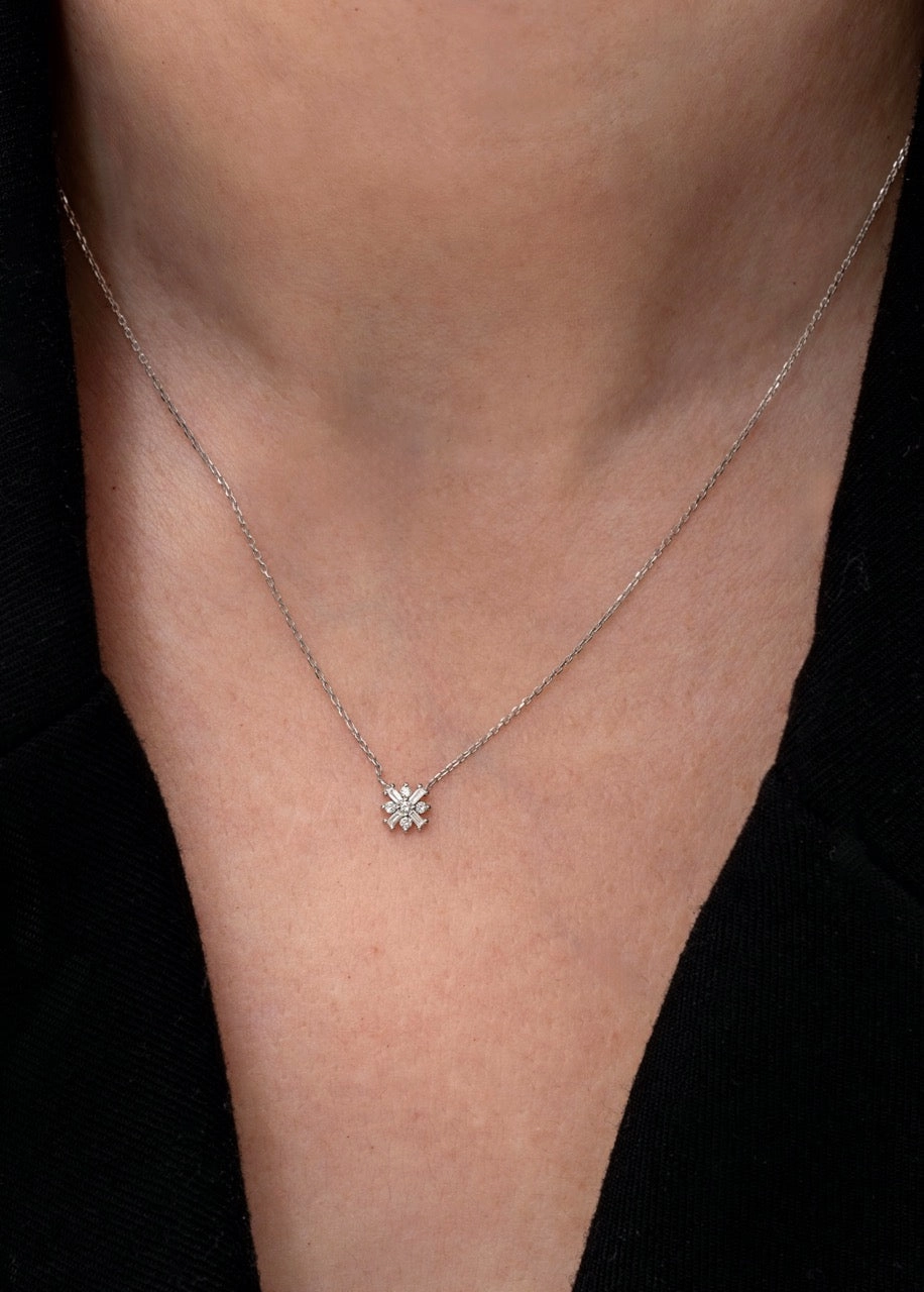 Amazing Present Birthday gift 14K Solid Gold Juliette Baguette Diamond Necklace
