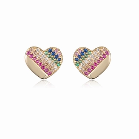 Contemporary Essential Daily Piece Gold Plated Surgical Steel ? Colorful CZ Heart Shaped Earrings