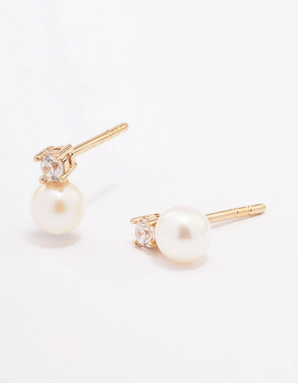 Gold Plated Sterling Silver Cubic Zirconia & Freshwater Pearl Stud Earrings Modern Elegance Unique Gem