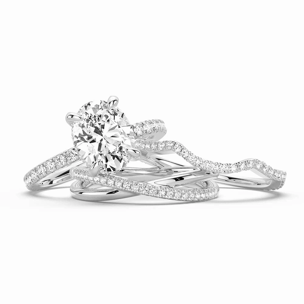 Micropav?? Oval Moissanite Ring Set with Matching Stacking Band Sparkling Craft