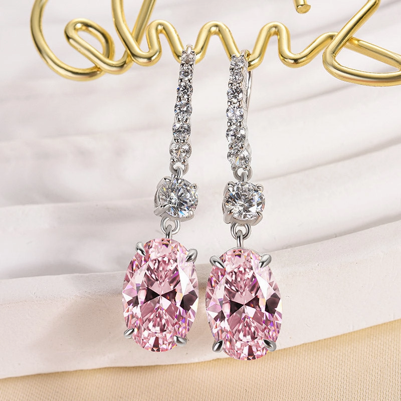 Everyday Item Louily Sterling Silver Luxury Pink Sapphire Oval Cut Drop Earrings