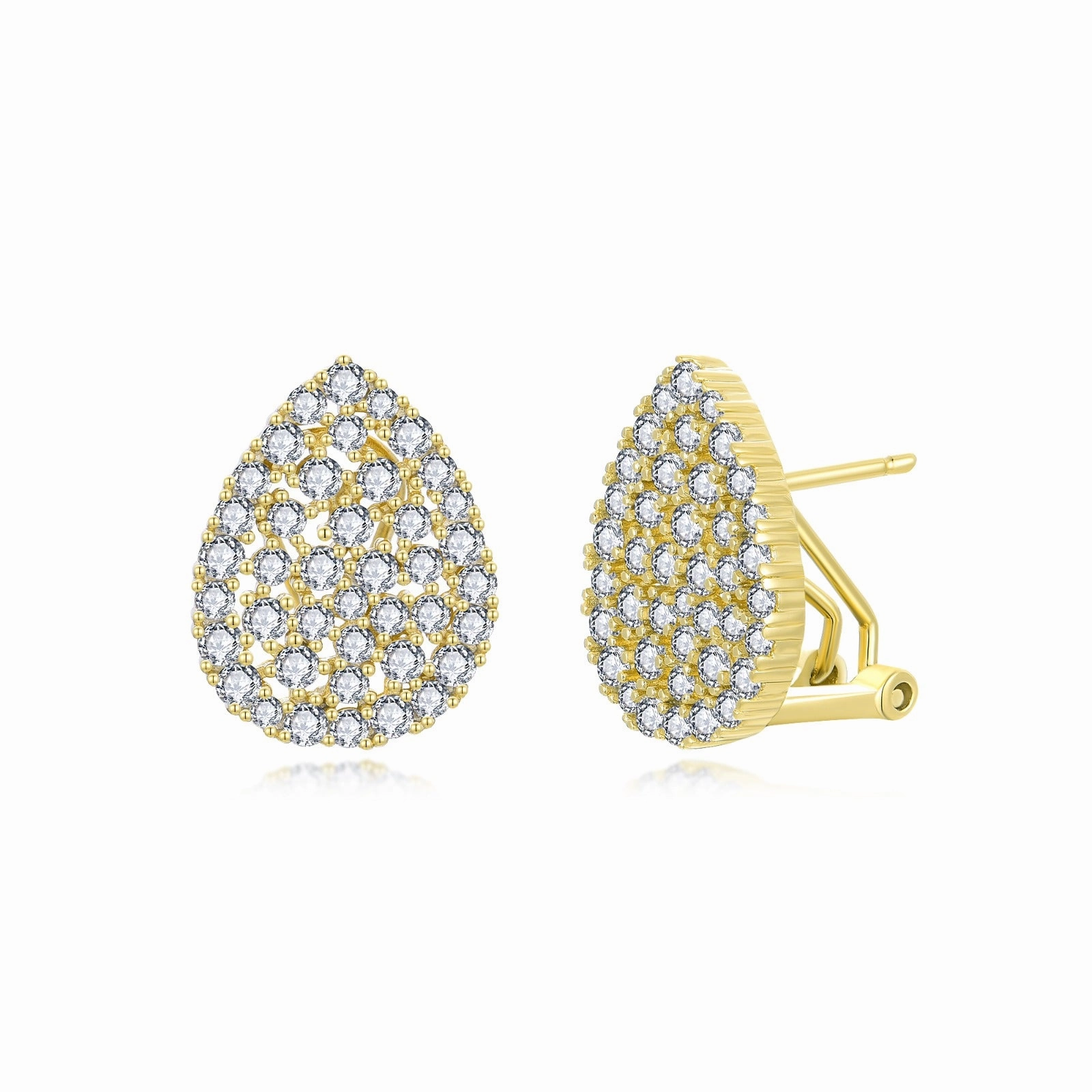 Spiral Trinket Sterling Silver Gold Plated CZ Teardrop Stud Earrings