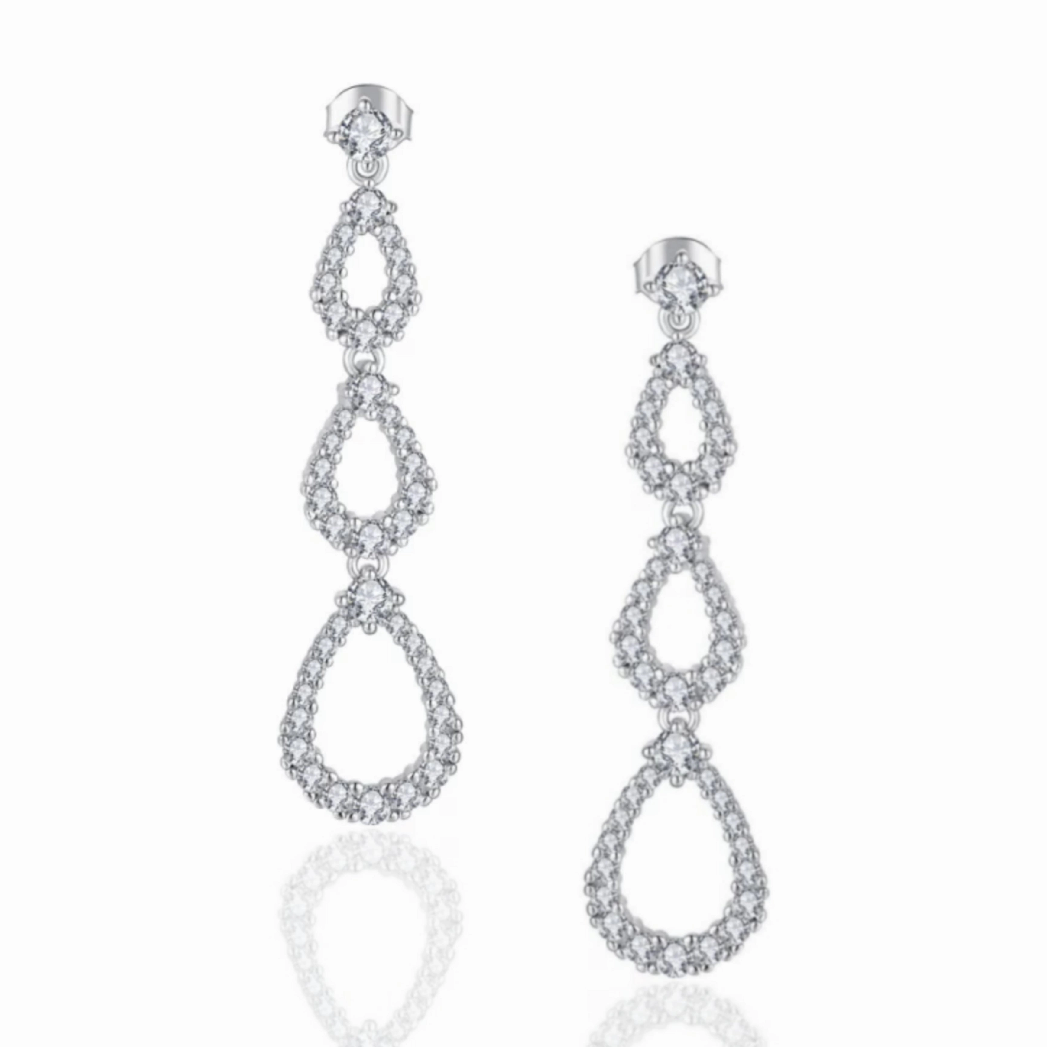 Business Embellishment High-Quality Aesthetic Sterling Silver Micropave Three Teardrop Earring