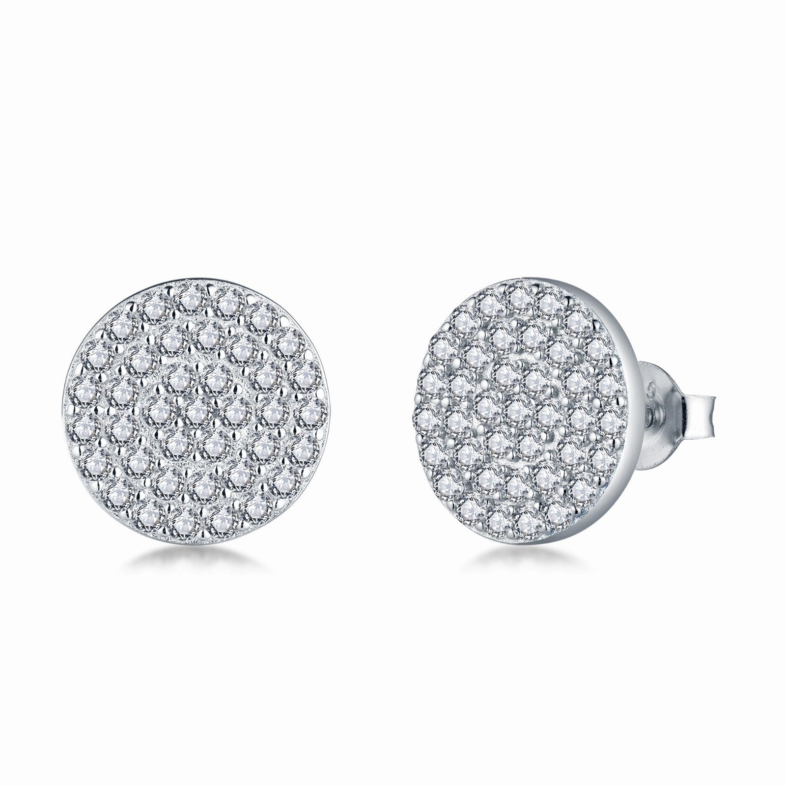 Durable Aesthetic Sterling Silver 12mm Micropave Circle CZ Stud Earring