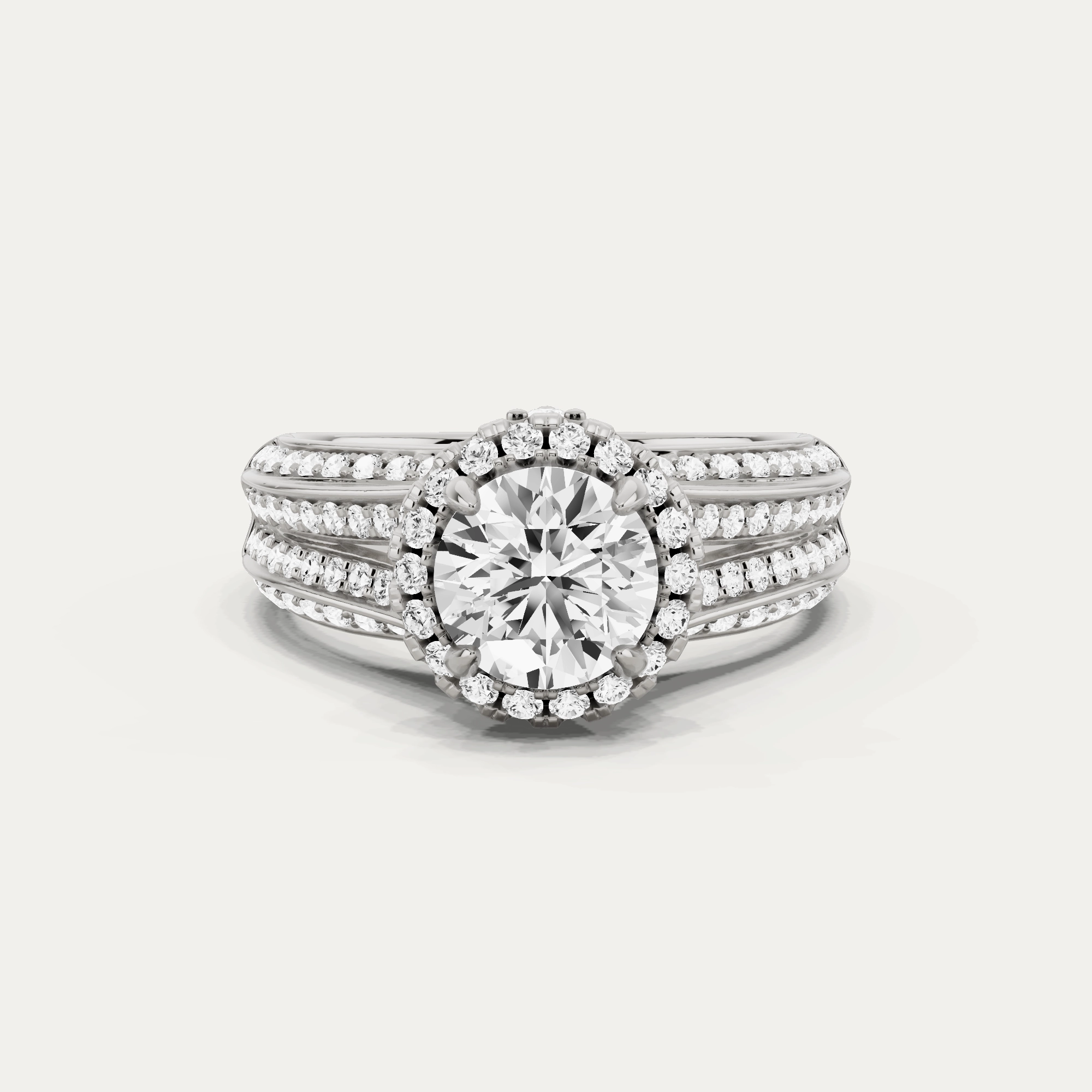Dainty Charm Smooth Glow 1 1/2 ctw Round Diamond Double Row Split Shank Halo Engagement Ring