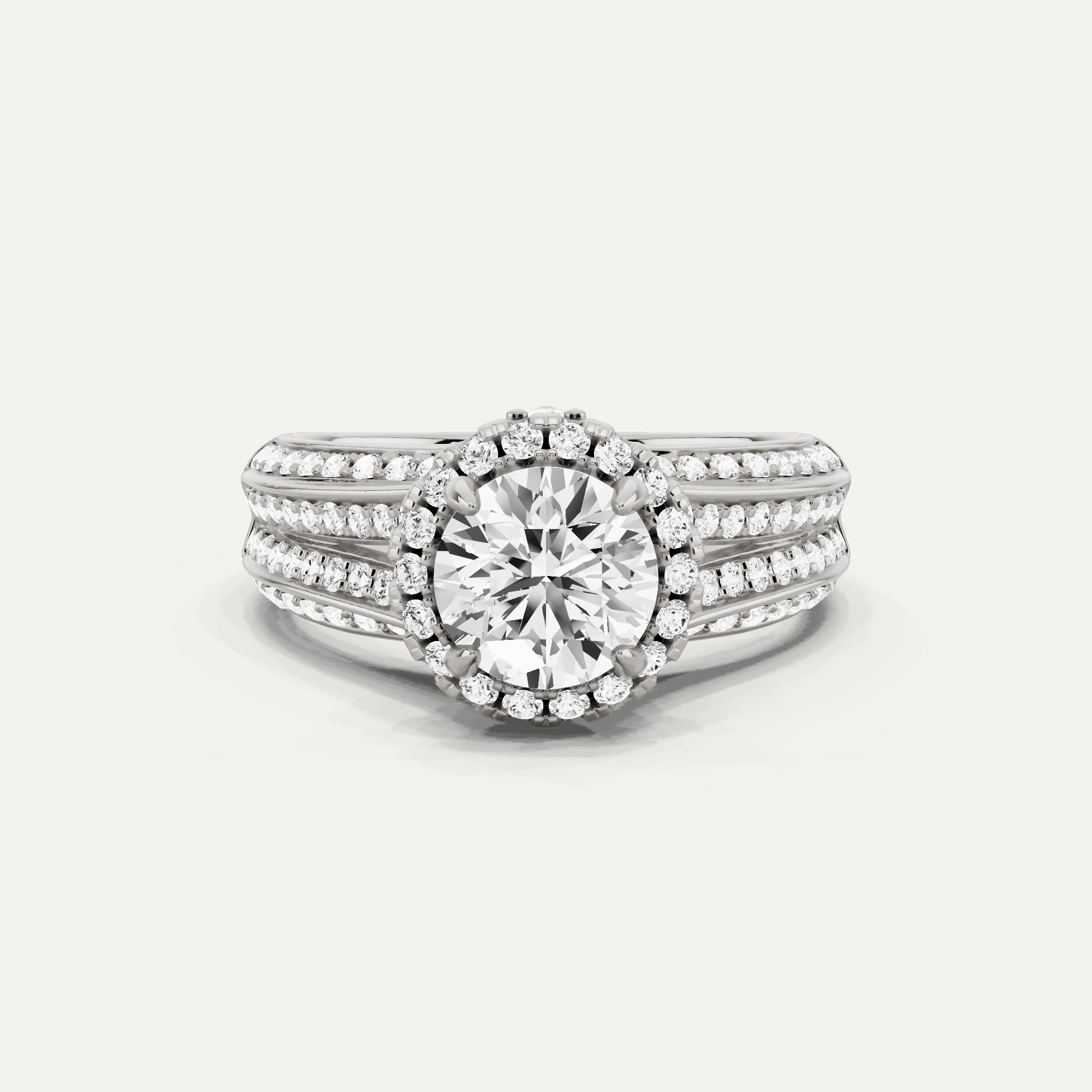 1 1/2 ctw Round Diamond Double Row Split Shank Halo Engagement Ring Winter Party