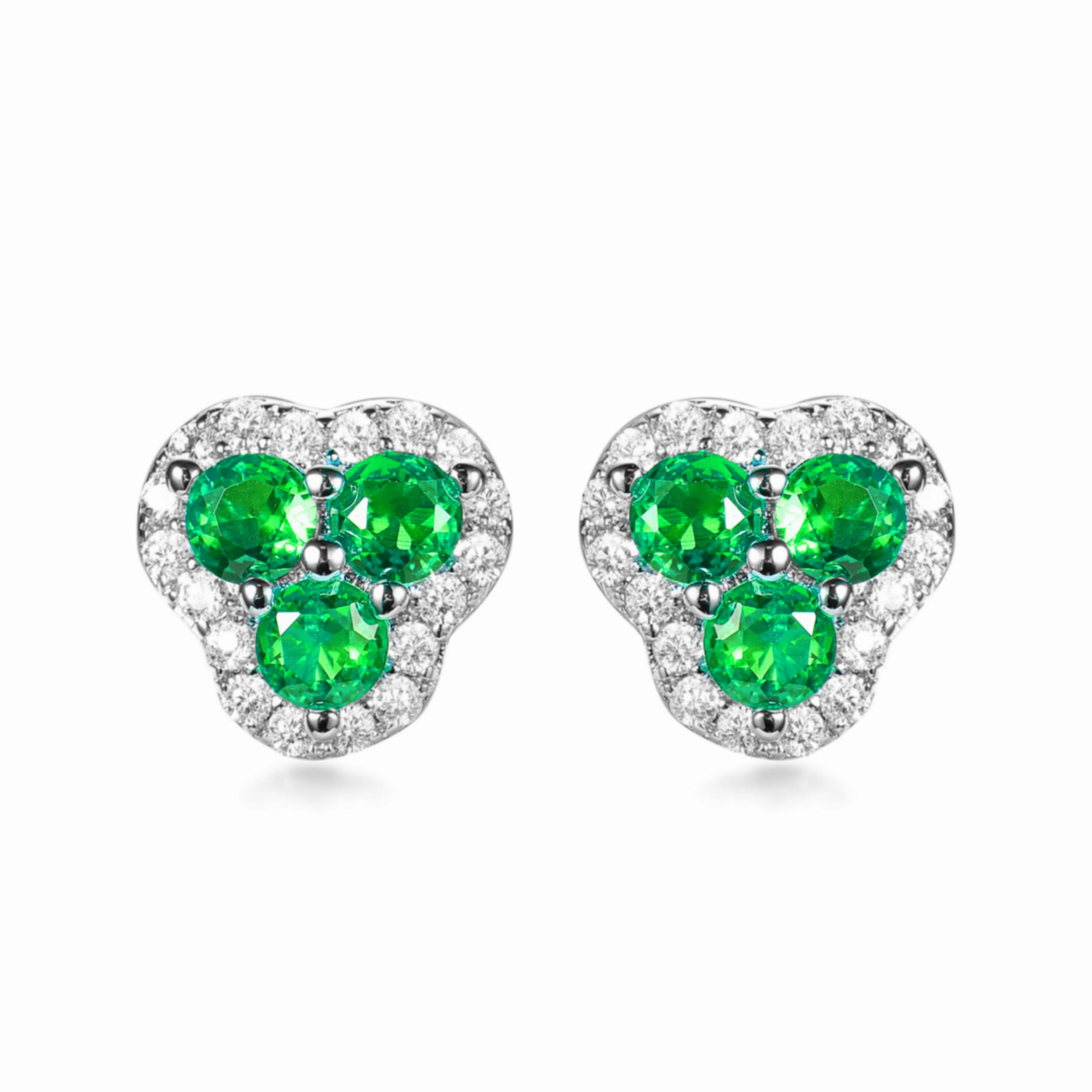 Rhodium Plated Sterling Silver 3 Stone Stud Earrings Ornate Selection