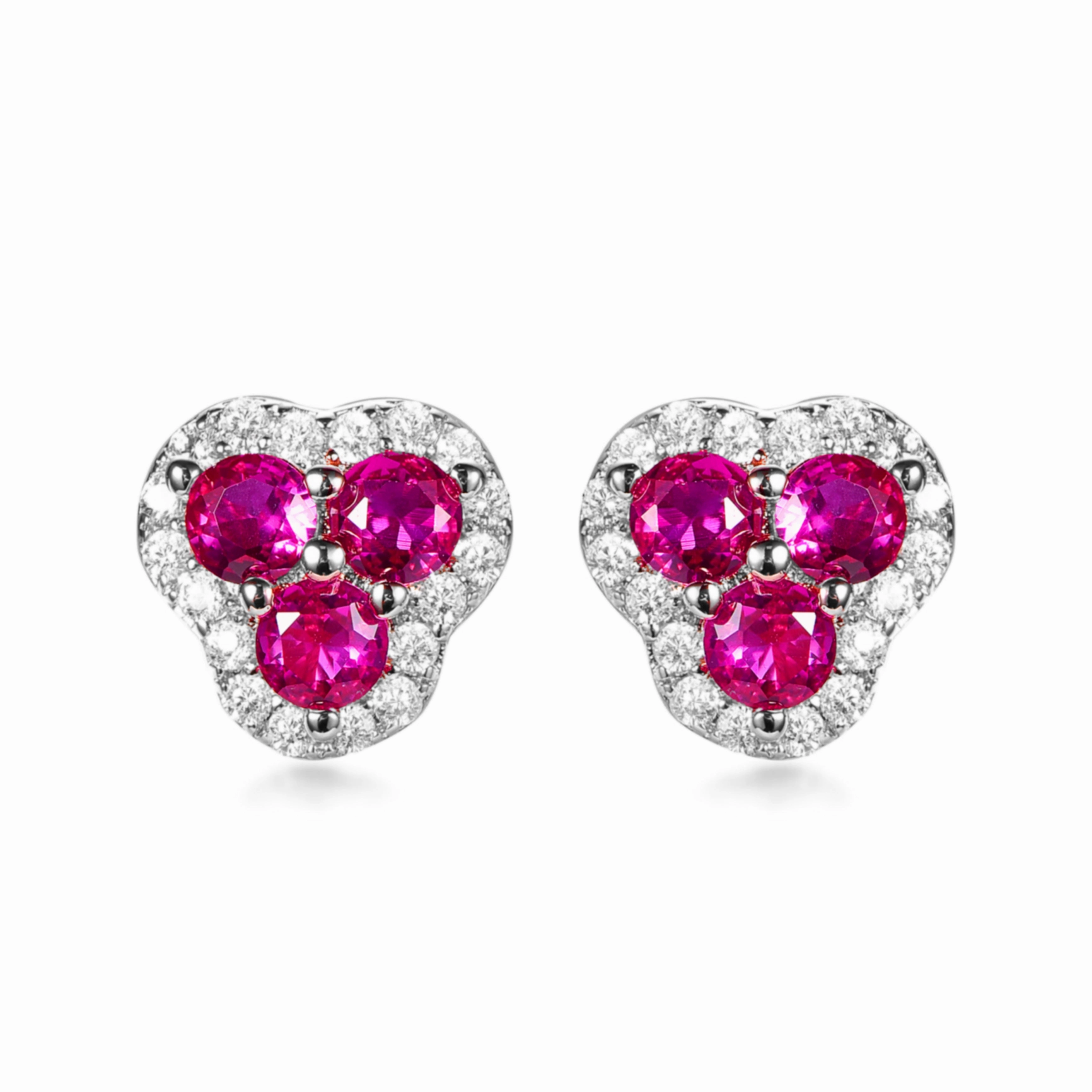 Contemporary Design Rhodium Plated Sterling Silver 3 Stone Stud Earrings