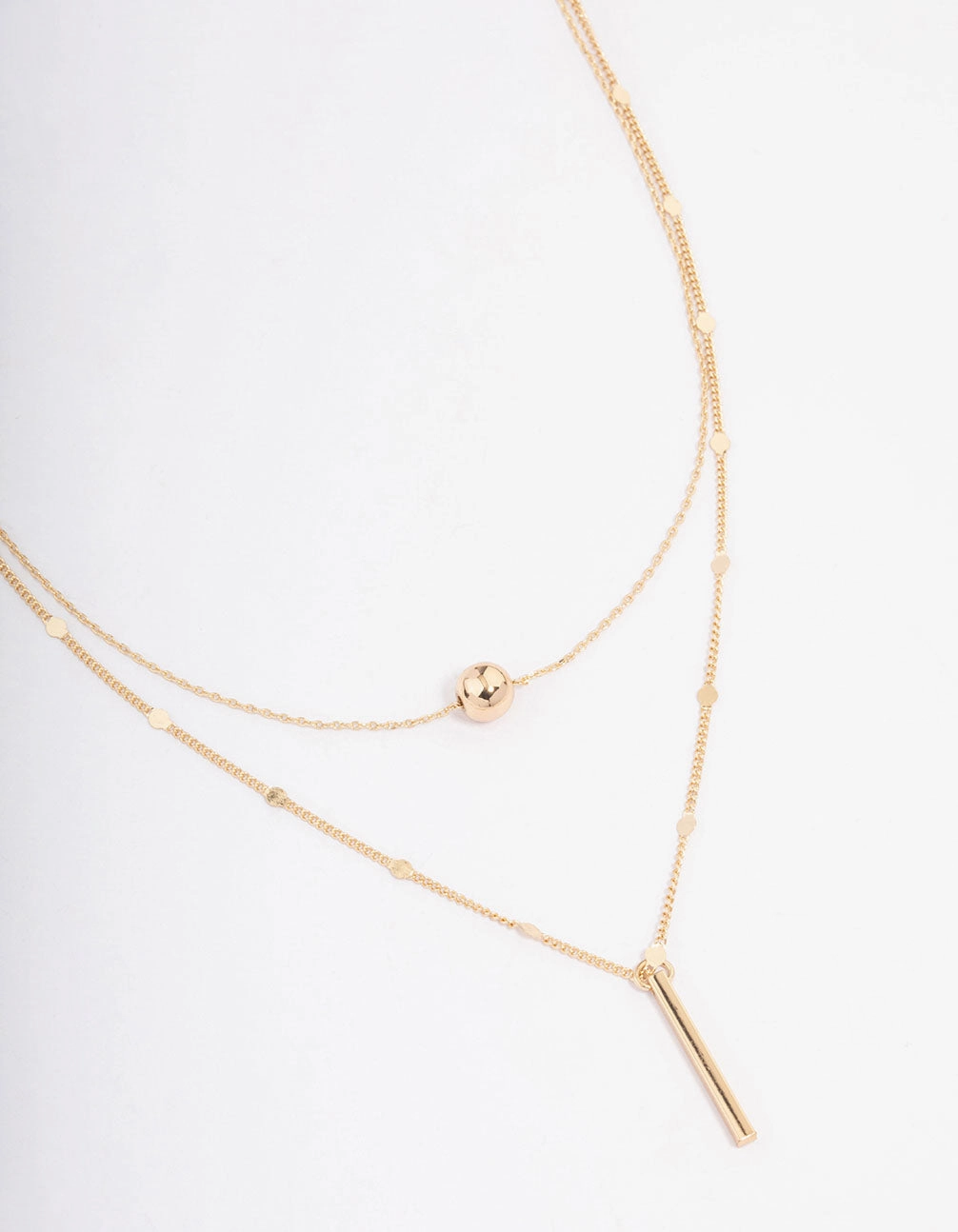 Gold Bar & Ball Double Chain Short Necklace for protection