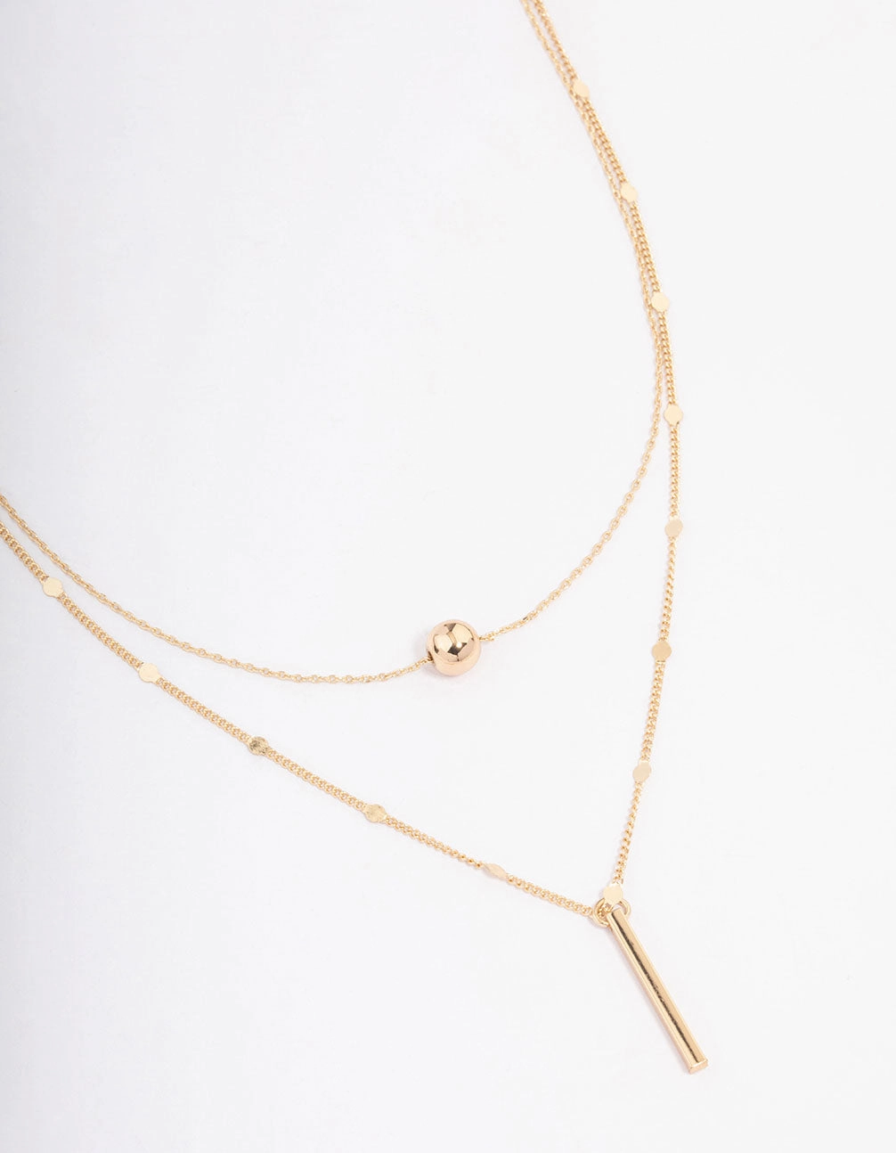 Gold Bar & Ball Double Chain Short Necklace Fashionable Style Everyday Accent