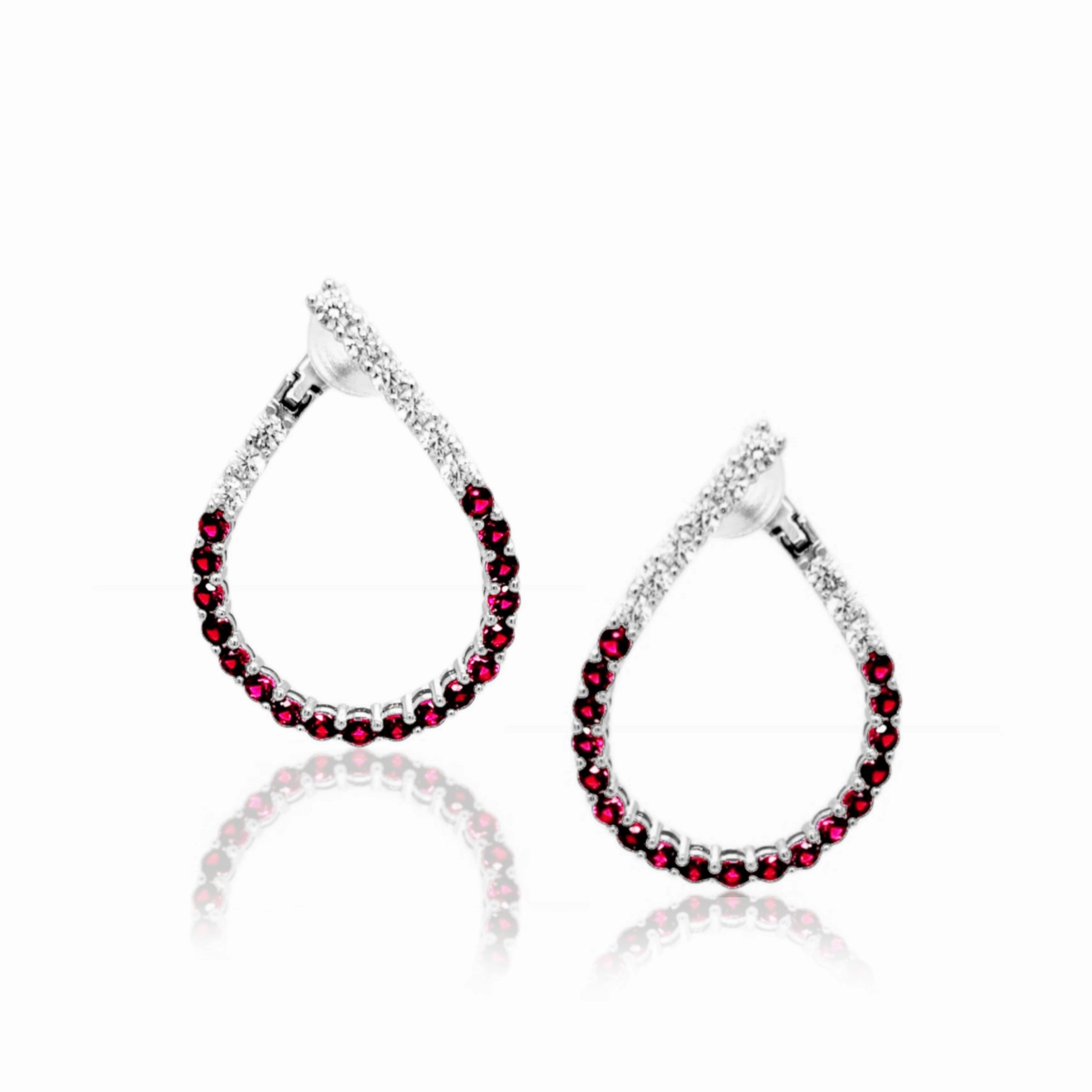 Sterling Silver Clear and Sapphire or Ruby CZ Front Back Teardrop Earrings Comfortable Decor
