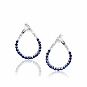 Premium Style Beautiful Accessory Sterling Silver Clear and Sapphire or Ruby CZ Front Back Teardrop Earrings