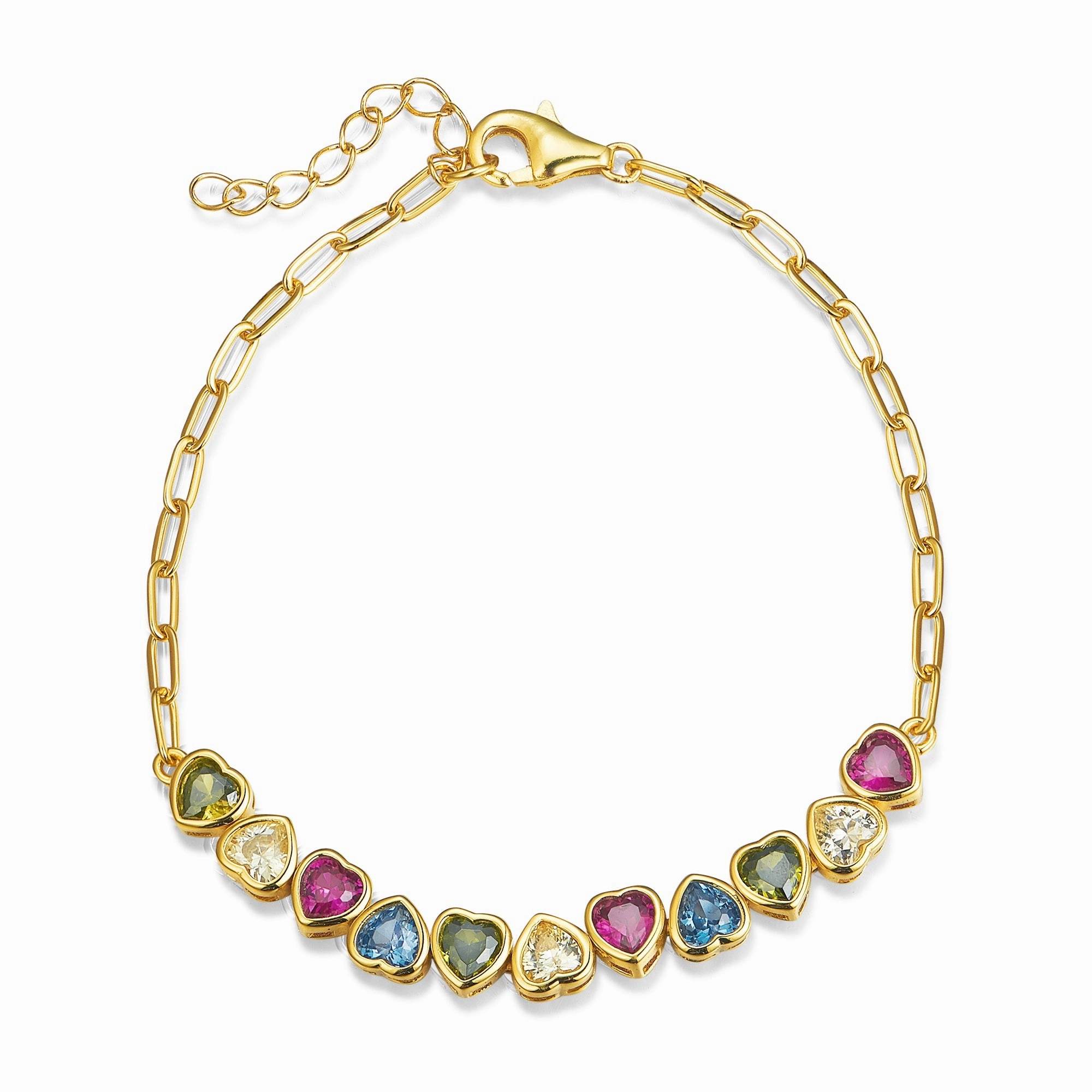 Sterling Silver Gold Plated Multicolor Heart Bracelet Broad Blends Memorable Composites