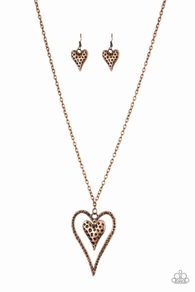 Fantastic Item Paparazzi Accessories ? Hardened Hearts - Copper Necklace?Flat Rate Ship $4.50?
