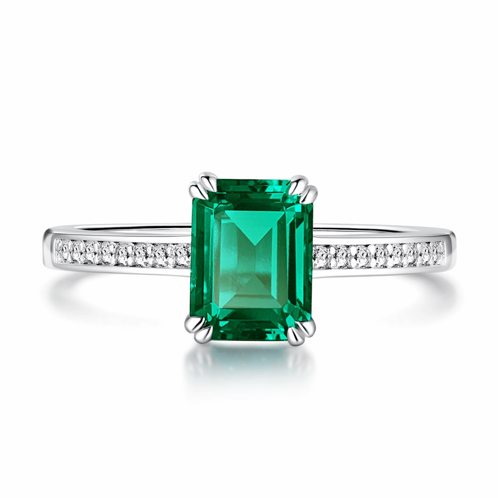 Petite Micropav?? Emerald Cut Emerald Ring HighEnd Ornament Fine Work