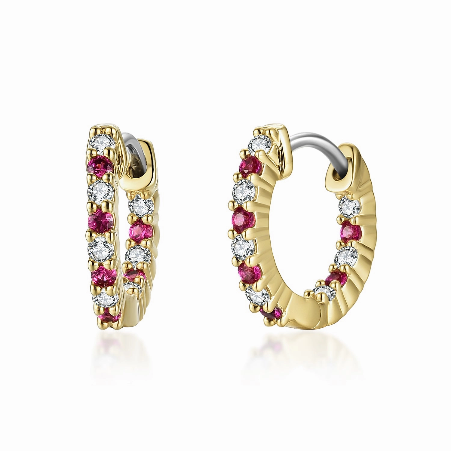 Surgical Steel Alternating Light Colorful and Clear CZ Hoop Earrings Splendid Accent Fashionable Product