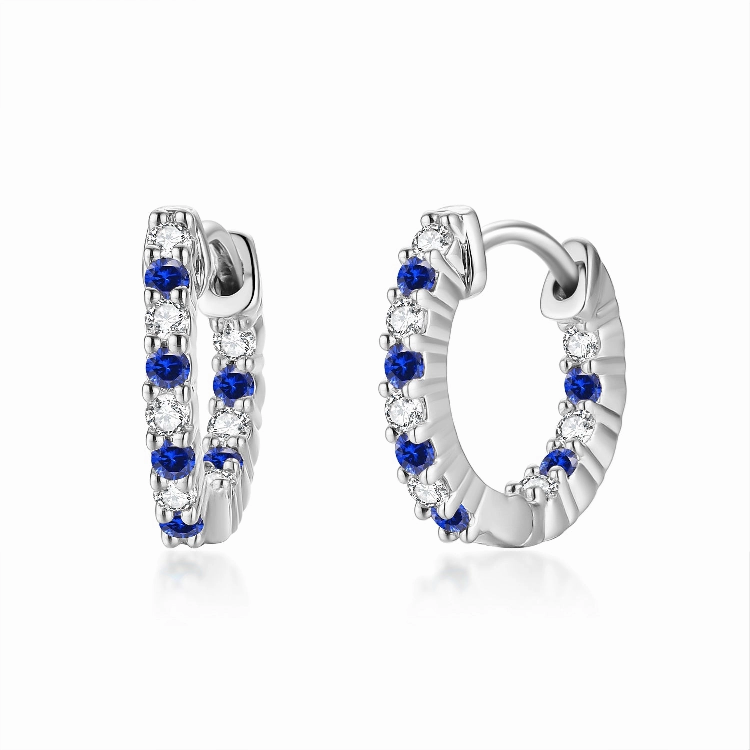 Stunning Finish Surgical Steel Alternating Light Colorful and Clear CZ Hoop Earrings
