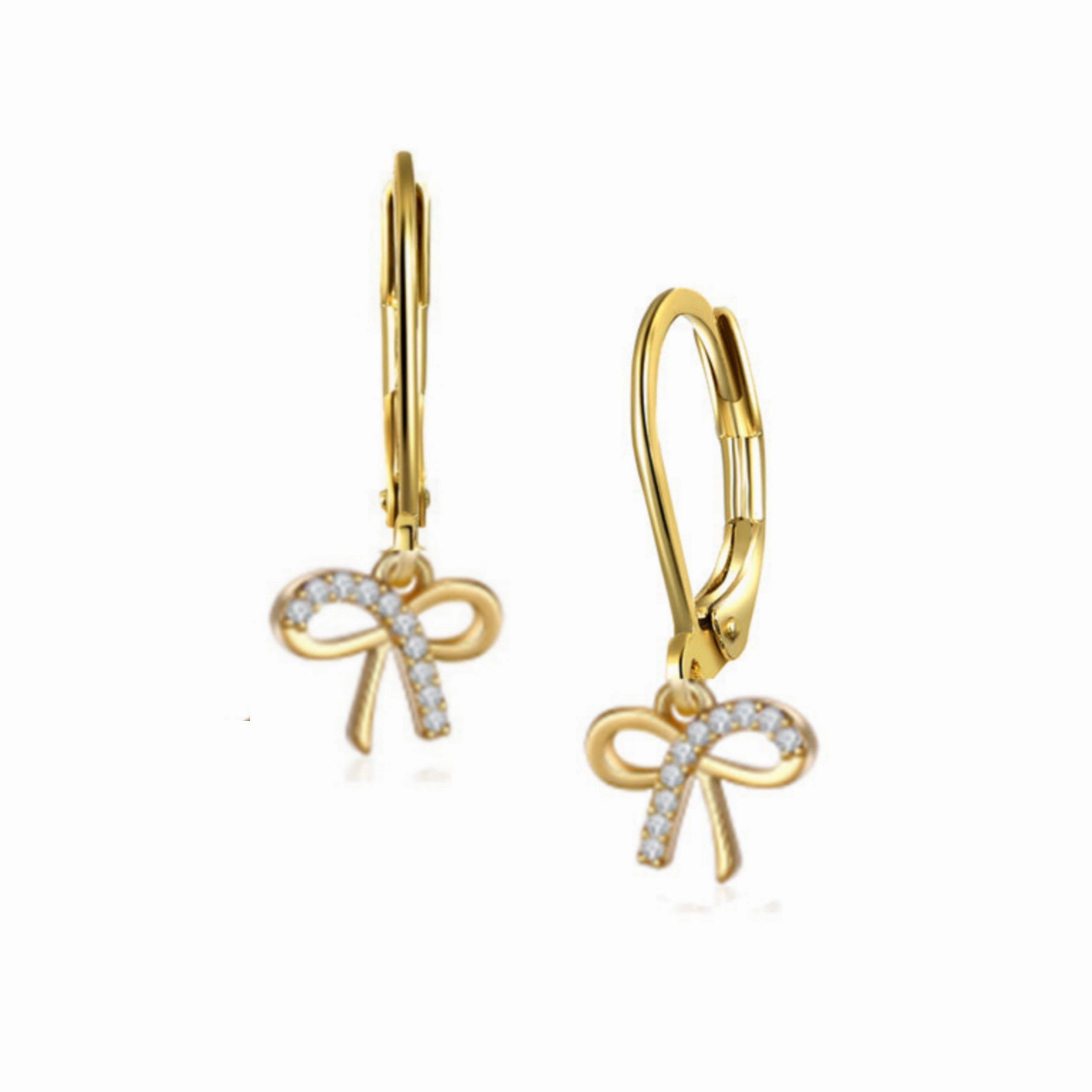 Surgical Steel CZ Bowknot Shape Earrings Polygonal Adornment