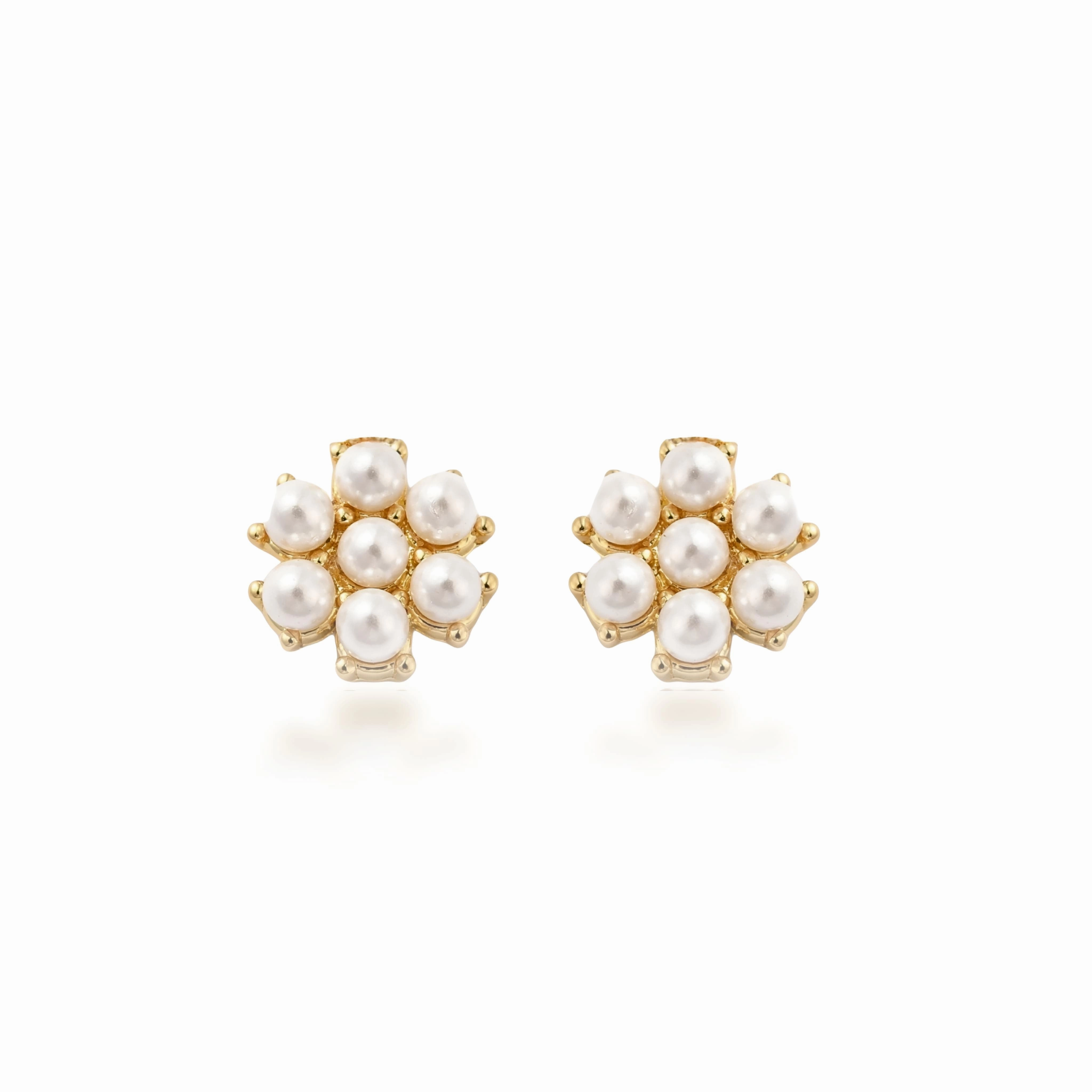Radiant Accent Ornate Option Surgical Steel Gold Plated Pearl Cluster Stud Earring