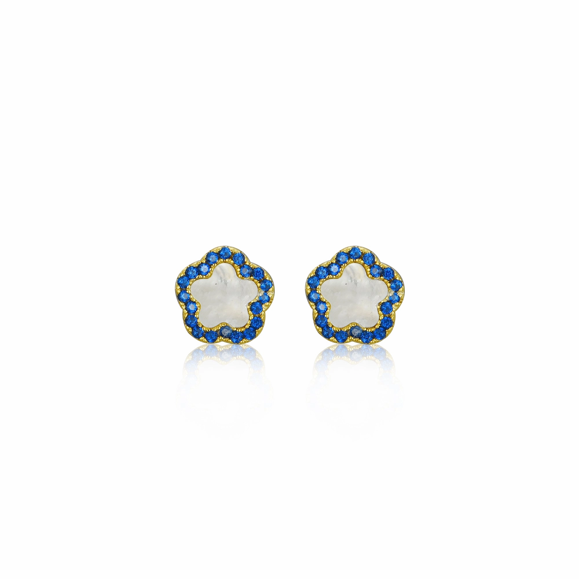 Durable Appearance Surgical Steel Mother of Pearl CZ Outline Flower Stud Earring