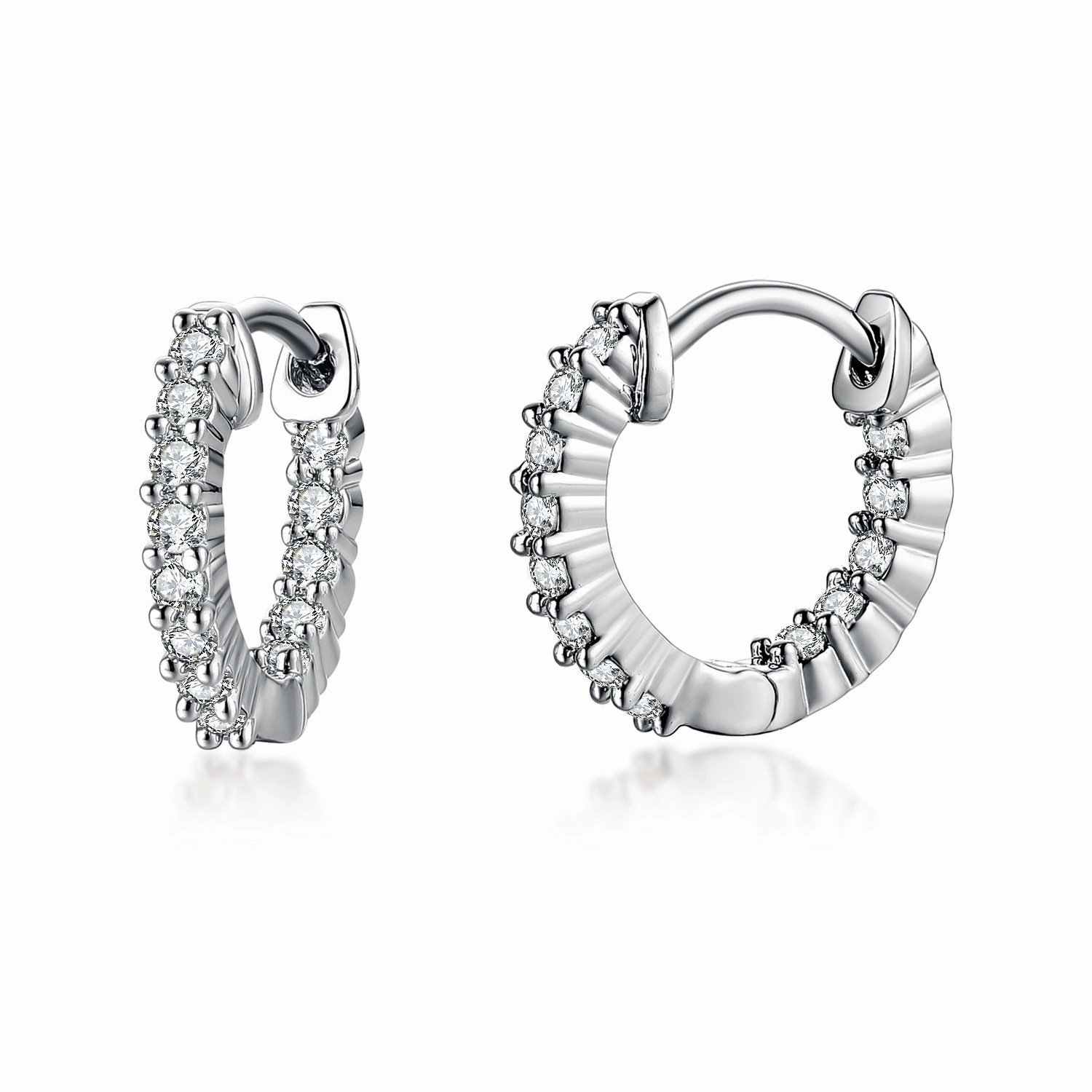 Surgical Steel Rhodium Plated Micropave CZ Hoop Earrings Sophisticated Look