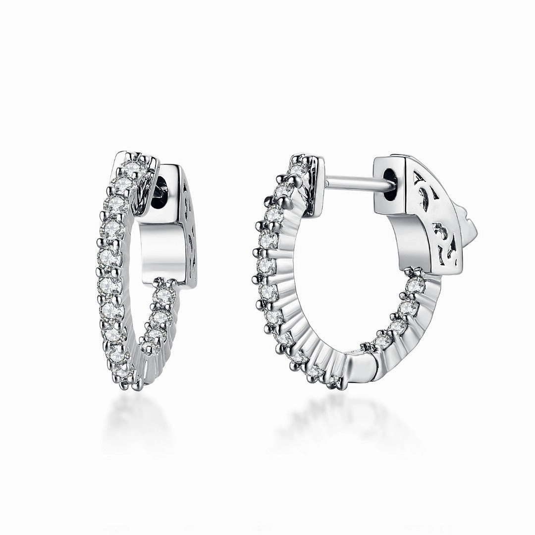 Secure Option Seasonal piece Surgical Steel Rhodium Plated Micropave CZ Hoop Earrings