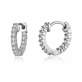 Surgical Steel Rhodium Plated Micropave CZ Hoop Earrings Sophisticated Look