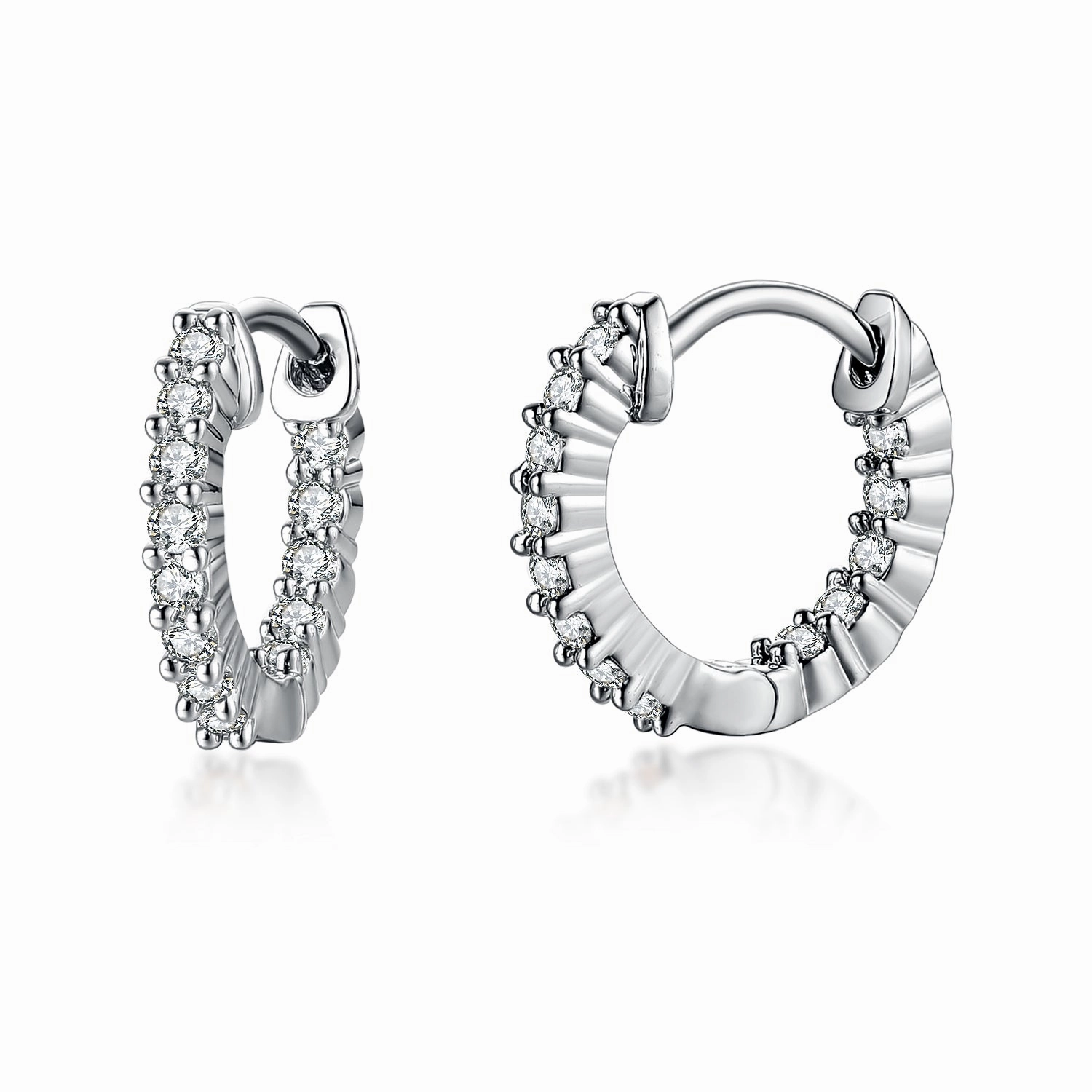 Surgical Steel Rhodium Plated Micropave CZ Hoop Earrings Daytime Decoration Modern Vibe