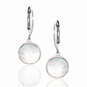 Surgical Steel with Sterling Silver Mother of Pearl Circles Leverback Earrings Contemporary Accent Rustic Decoration