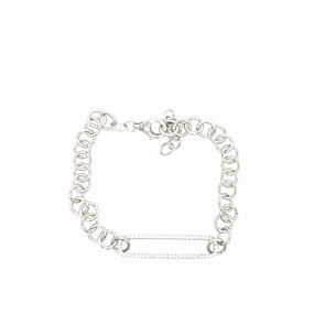 Sterling Silver Gold Plated CZ Long Rectangle Bracelet Blessed Recognition Polished Finishes