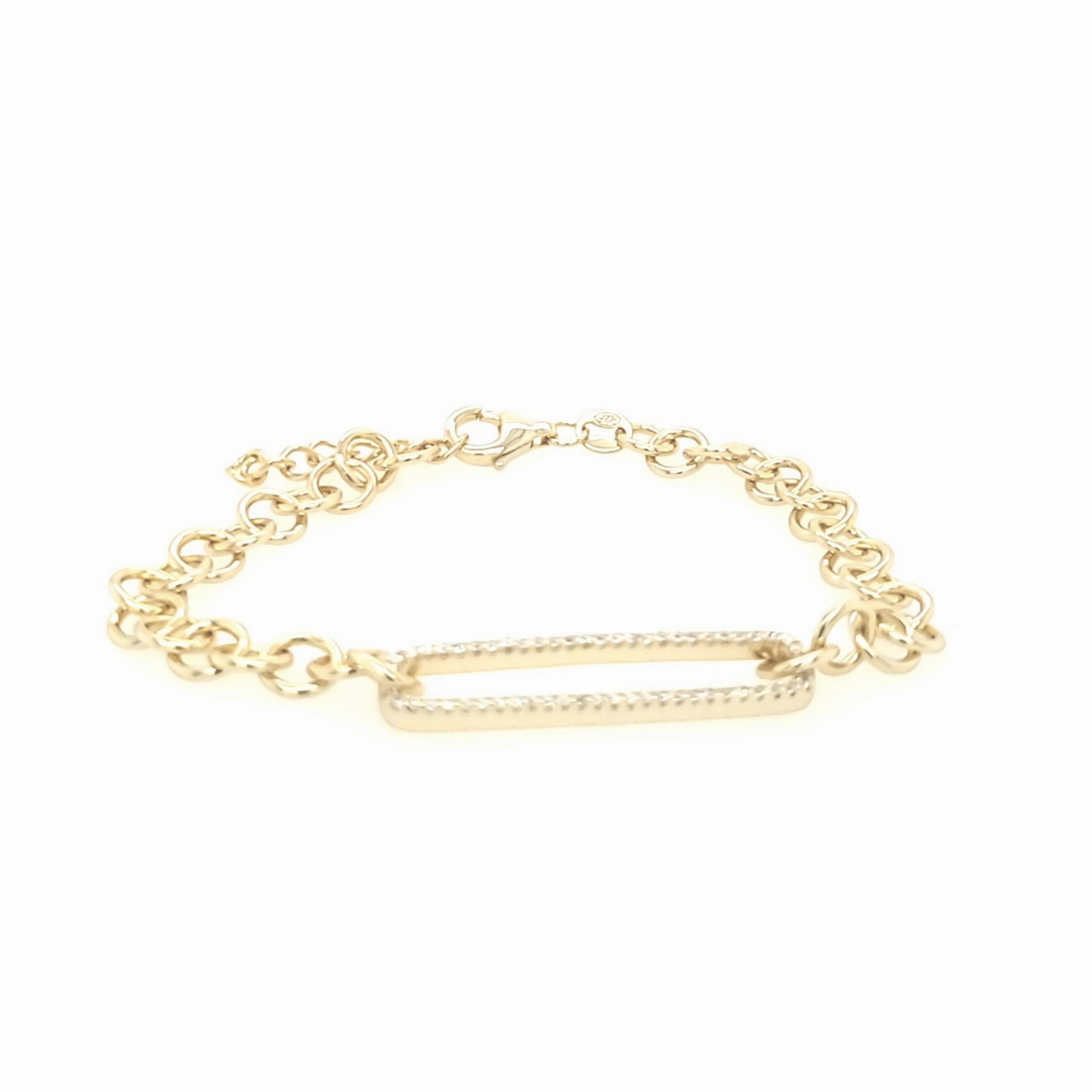 Sterling Silver Gold Plated CZ Long Rectangle Bracelet Whole Blends Giftable Items
